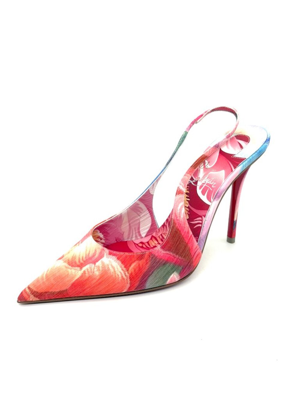 Christian Louboutin MISS Z SLING BACK 100 Silk Peonies Sandals Heels Shoe - Picture 6 of 16